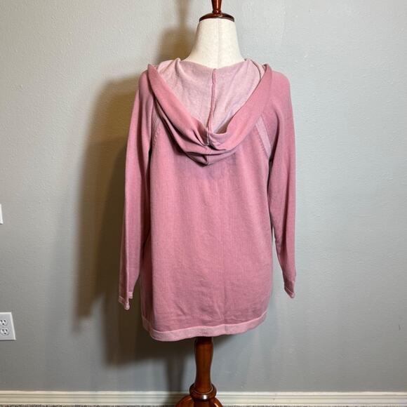 J. Jill sweater with hood soft pink open neck tunic length contrast trim Sz LP - Picture 6 of 8